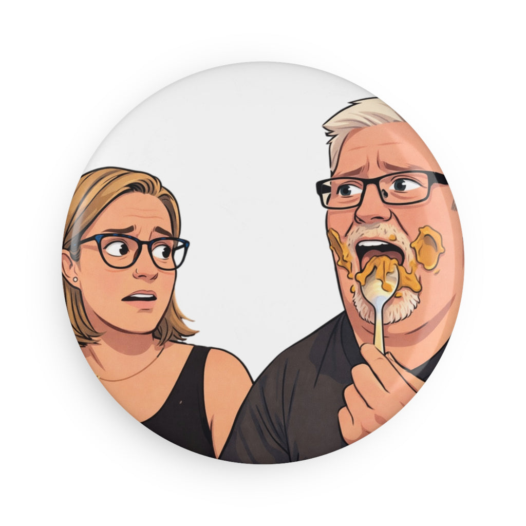 Cartoon Couple Eating Pancakes Button Magnet