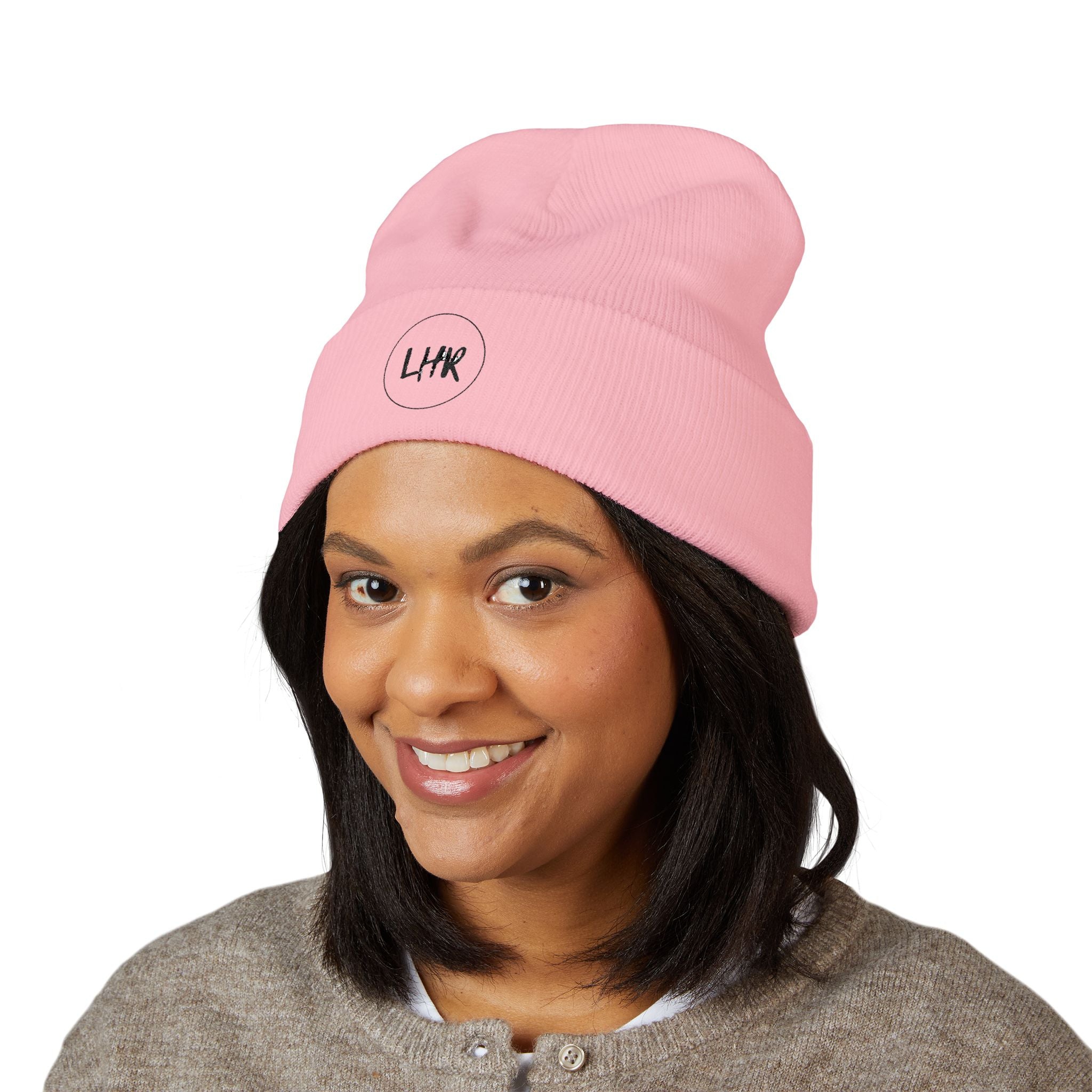 Distressed Circle Monogram beanie | Cuffed Embroidered Beanie