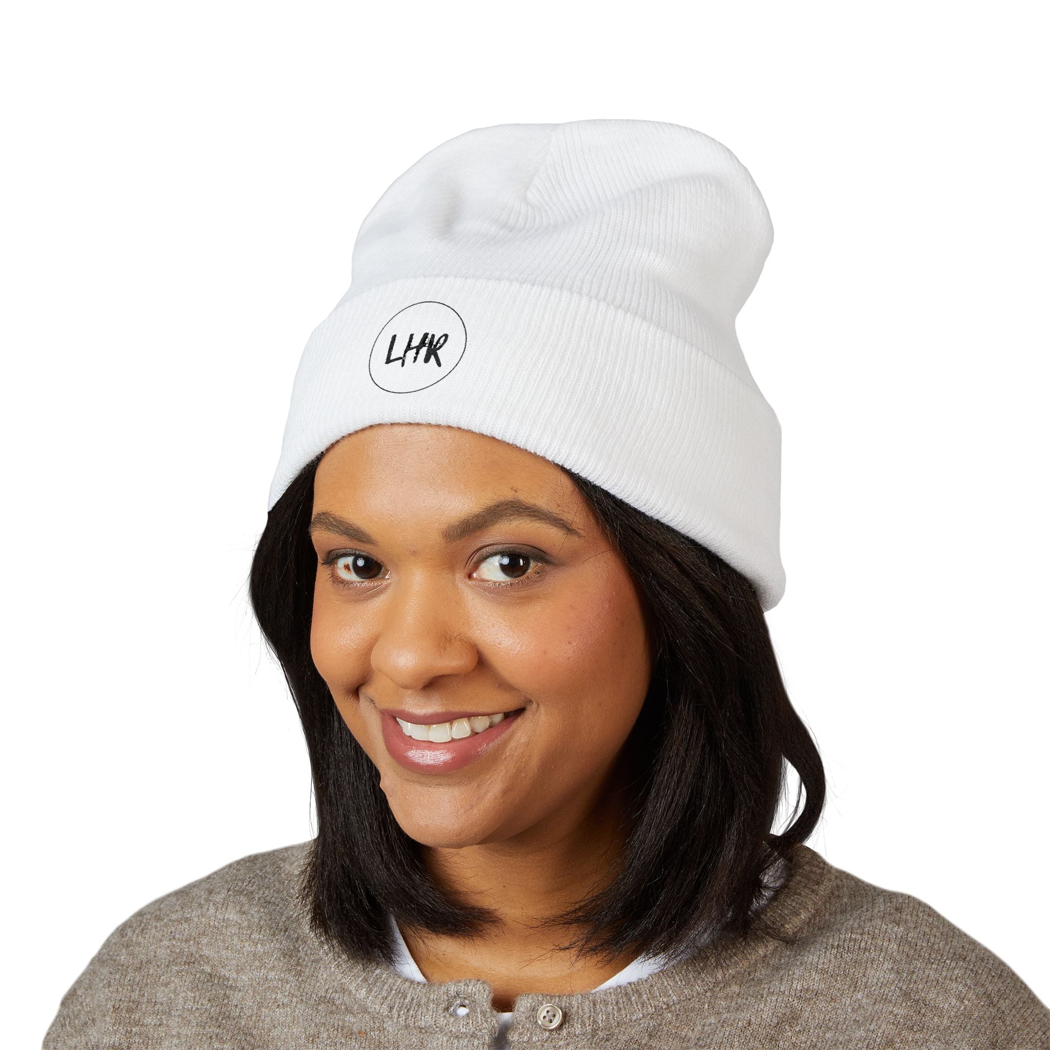 Distressed Circle Monogram beanie | Cuffed Embroidered Beanie