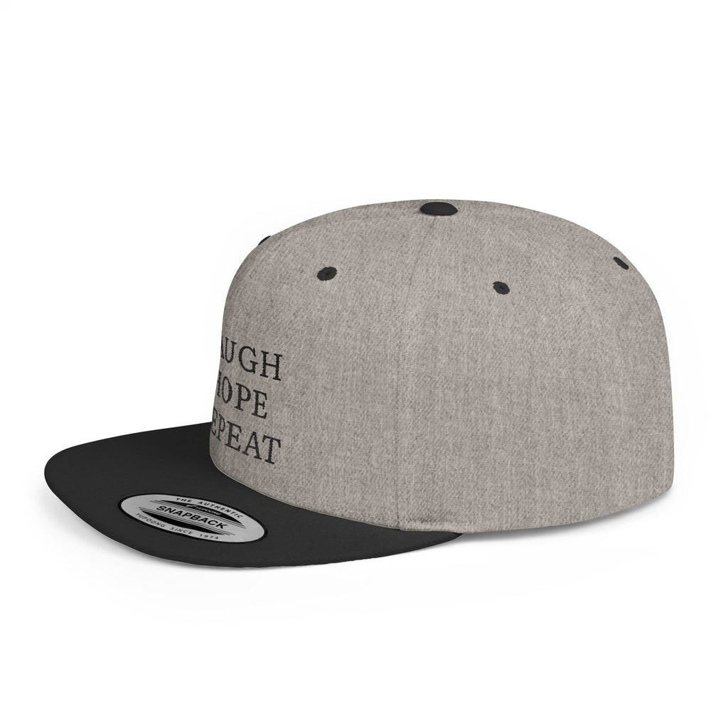 Laugh Hope Repeat Flat Bill Snapback | Minimal Text Embroidered Cap
