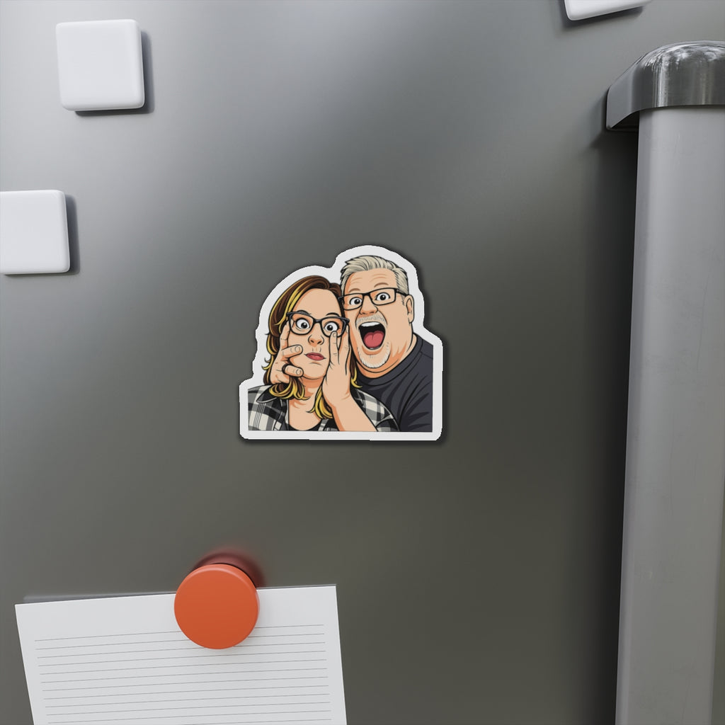 Playful Couple Cartoon Die-Cut Magnet | Photo-Style Illustration Magnet