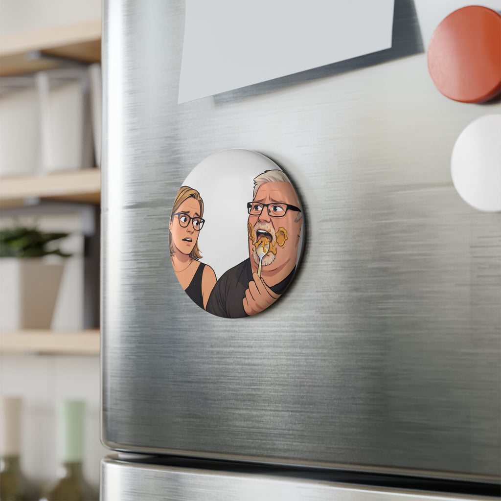 Cartoon Couple Eating Pancakes Button Magnet