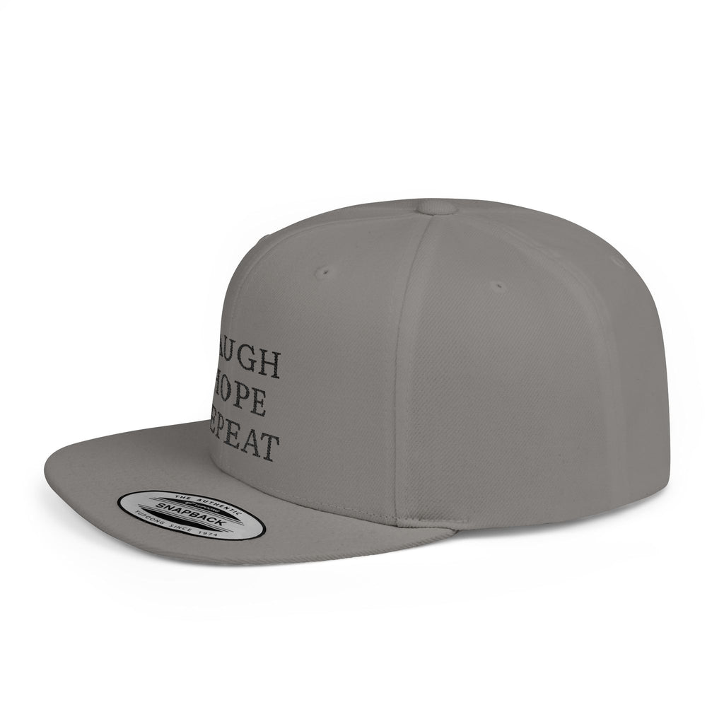 Laugh Hope Repeat Flat Bill Snapback | Minimal Text Embroidered Cap