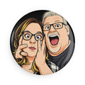 Funny Couple Caricature Button Magnet