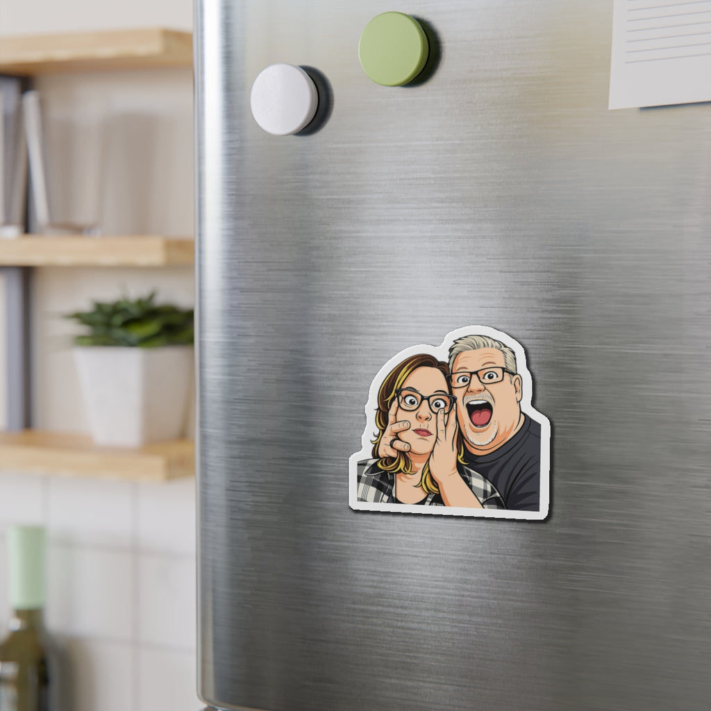 Playful Couple Cartoon Die-Cut Magnet | Photo-Style Illustration Magnet