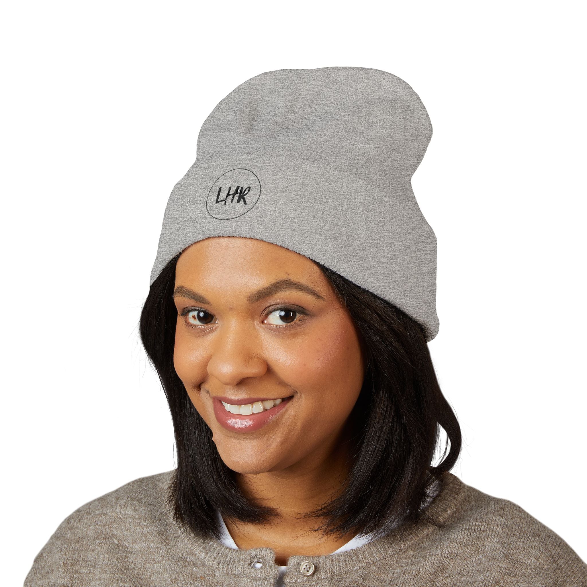 Distressed Circle Monogram beanie | Cuffed Embroidered Beanie