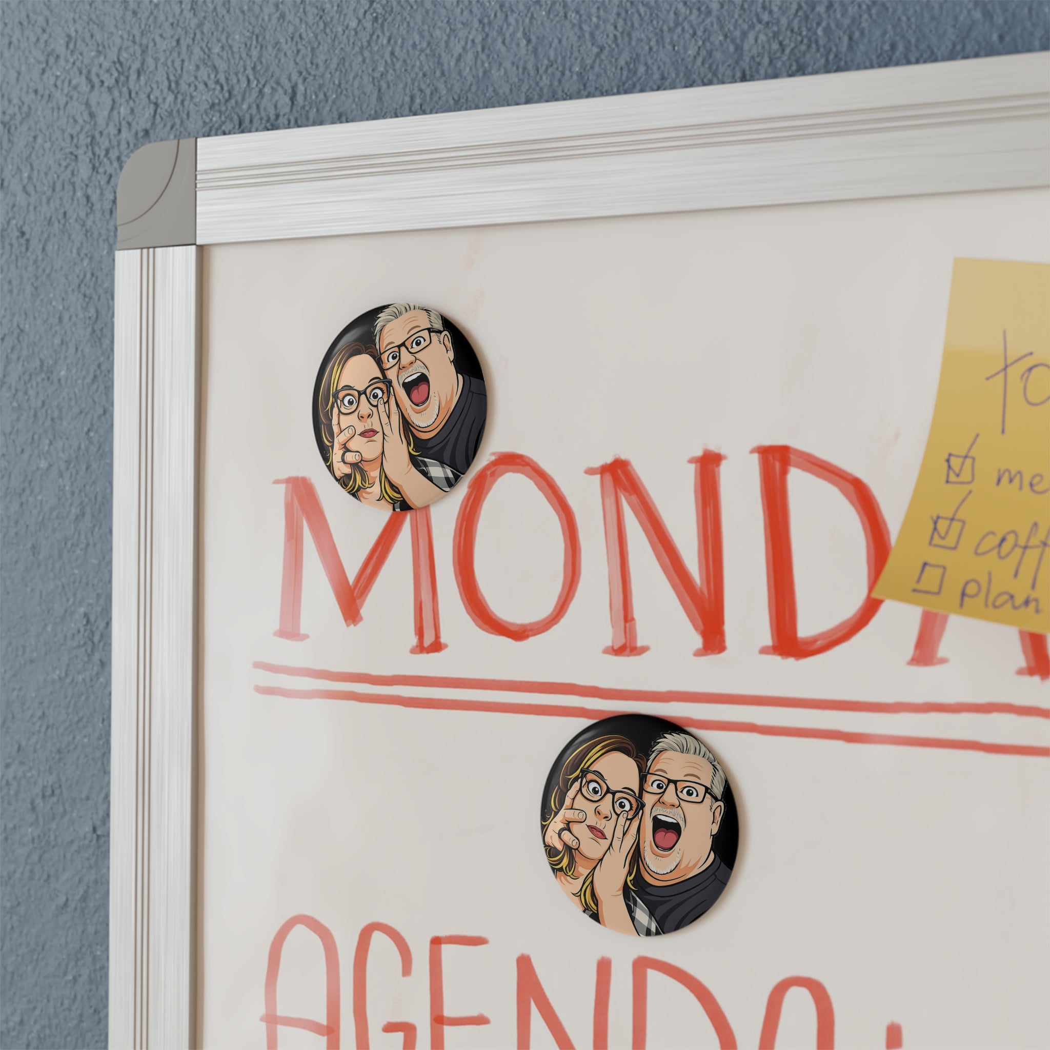 Funny Couple Caricature Button Magnet